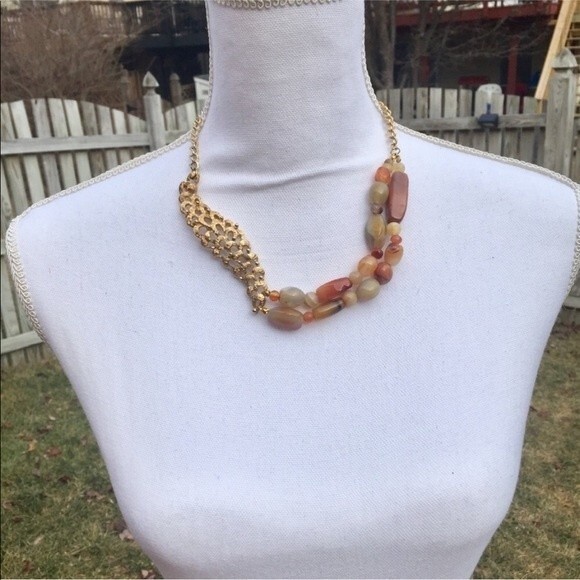 Handmade One-of-a-Kind Vintage Assemblage Gem Necklace with Vintage Monet Brooch - Picture 3 of 5